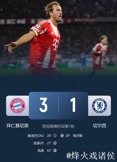 欧冠-凯恩梅开二度查洛巴送乌龙帕尔默建功 拜仁3-1击败切尔西